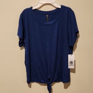 ❤️ NWT! GAIAM SHORT SLEEVE TIE-FRONT TEE / TOP, ESTATE BLUE, MEDIUM